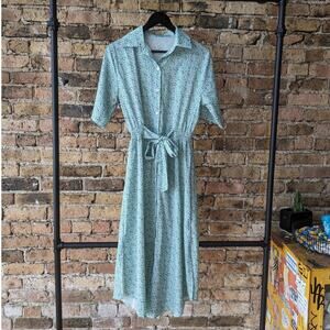 Retro Floral Print Button Down Midi Dress